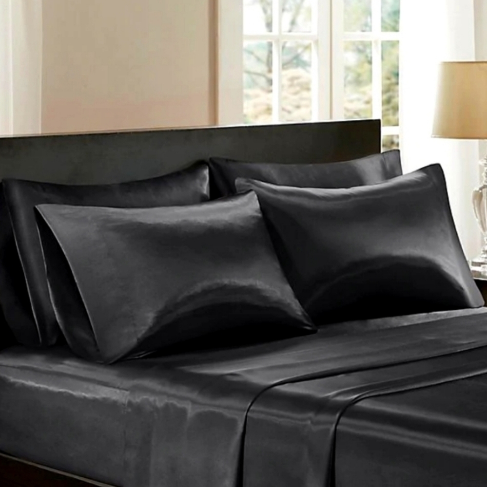 2 Black Satin Pillow Covers / Cases / Shams